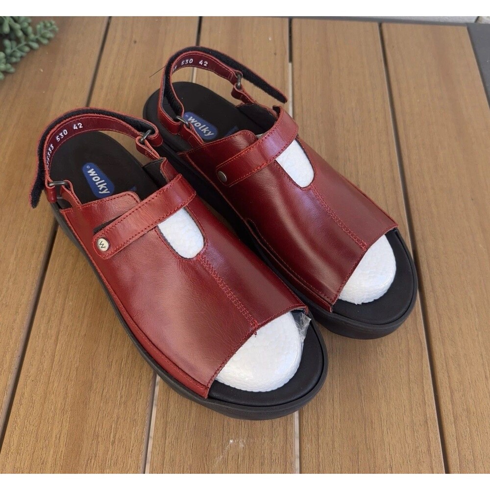 Wolky Laprida Women’s 42 Red Leather Comfort Walking Sandals Adjustable Straps